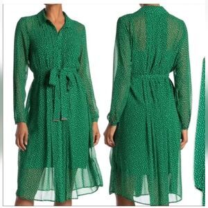 Ted Baker Green Danyeli Polka Dot Print Long Sleeve Tie Waist Dress Size 2/ US 6